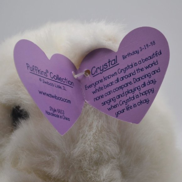 Crystal the White Bear Puffkins by Swibco Style 6653 Bean Bag Plush - Picture 8 of 8